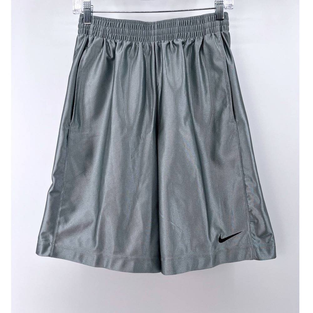 Nike Basketball Shorts Mens Small Silver Grey Mesh Dazzle Silky Shiny Y2K